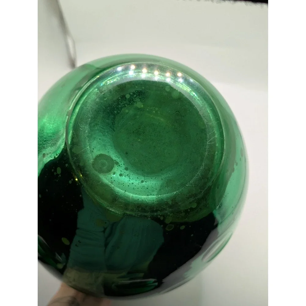 Vintage Uranium Mercury Emerald Green Blown Glass‎ Dimpled Vase MCM Decor 11.5
